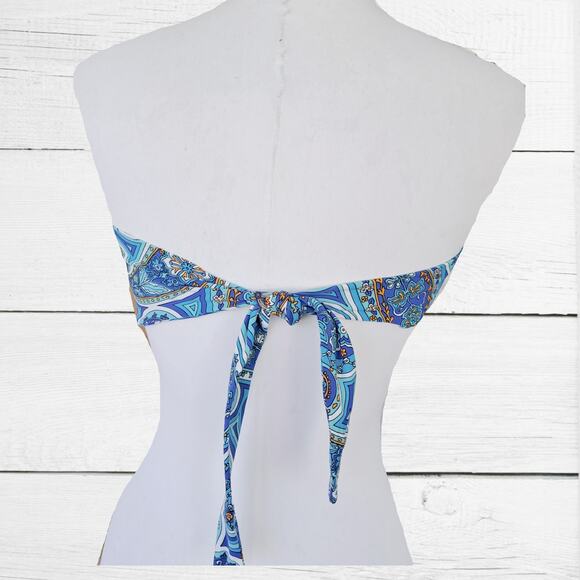 TRINA TURK Bandeau Swimsuit Top Size 14 Provence Paisley Blue Orange Strapless - Picture 4 of 8